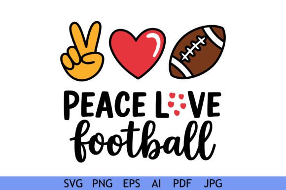 Peace Love Football Hand Drawn Graphics for Crafts
